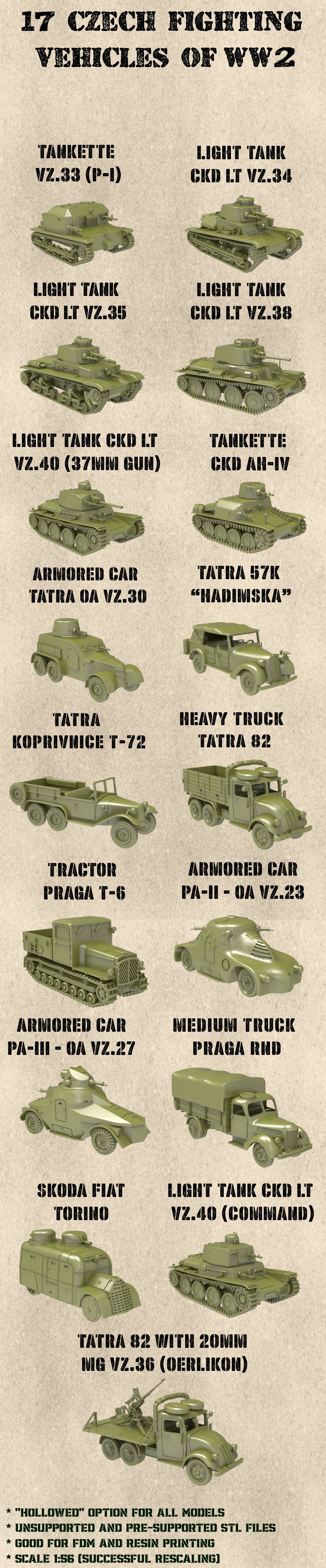 STL PACK - 17 CZECH Fighting vehicles of WW2 (scale 1:56) - PERSONAL USE
